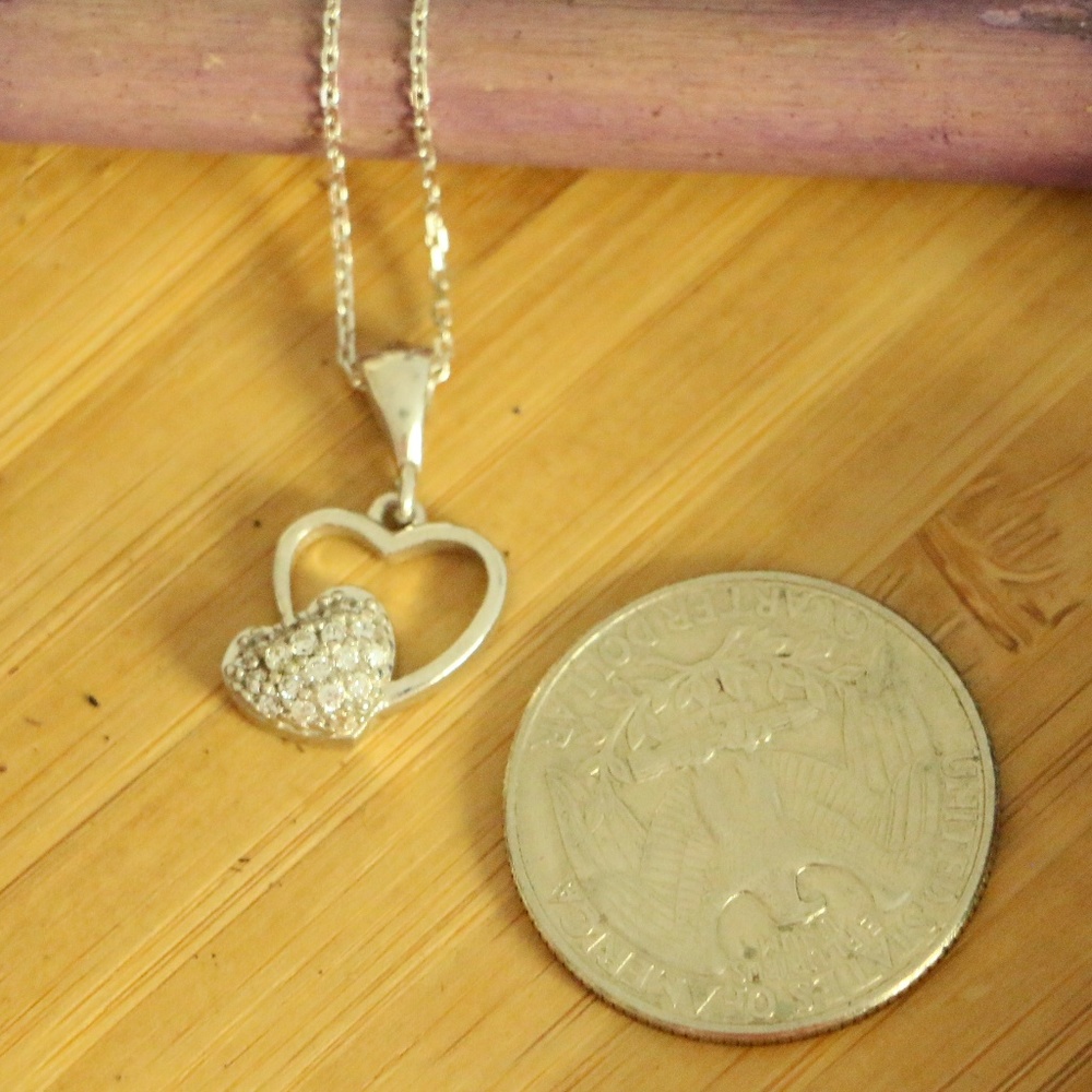 925 Sterling Silver 2hearts  with cubic zirconia - Picture 4 of 5